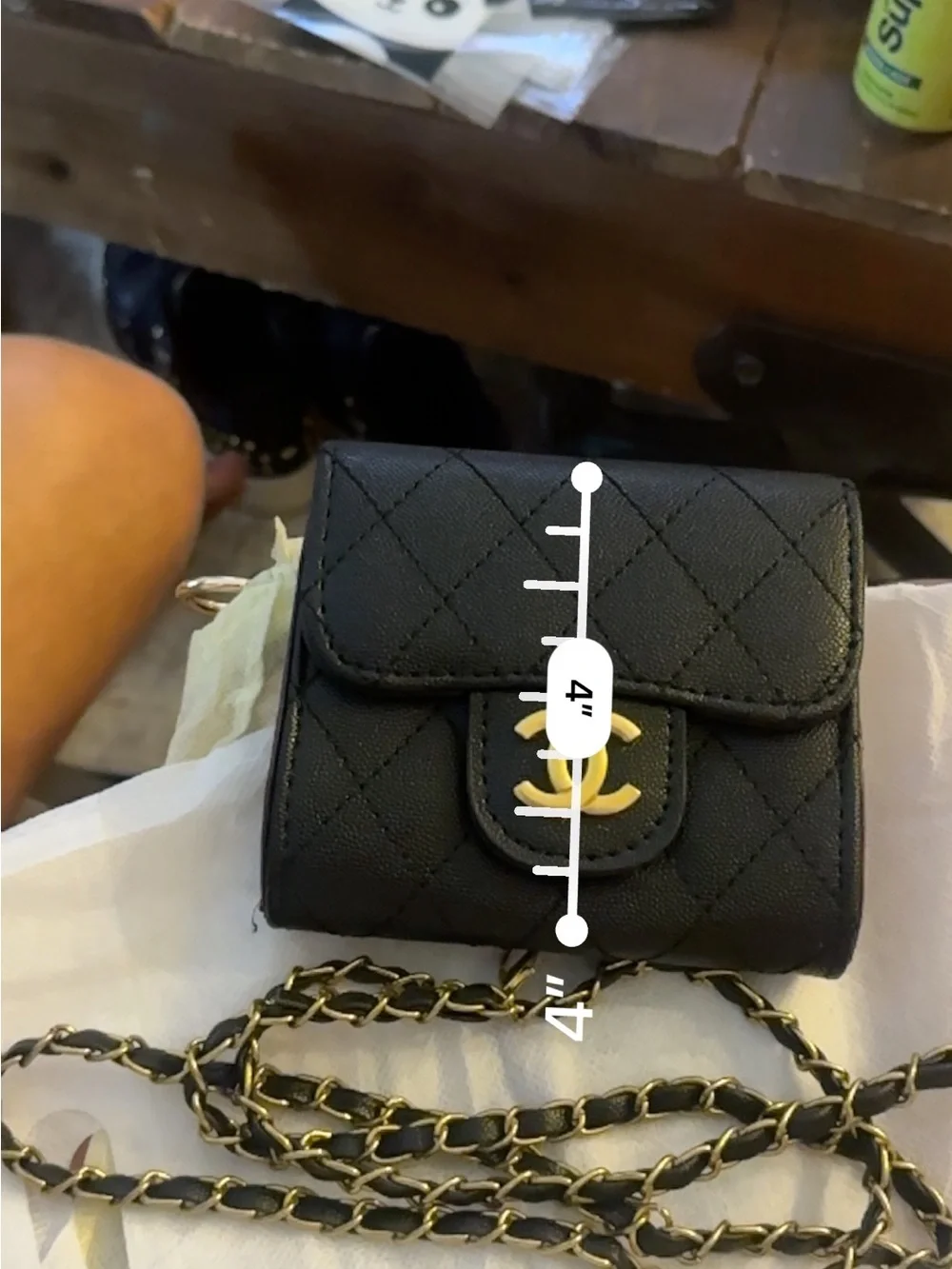 Source Unknown Black Quilted Wallet-on-Chain with Gold Hardware